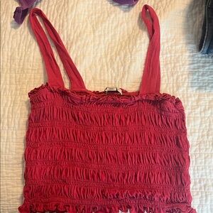 Red Smocked Women's Top